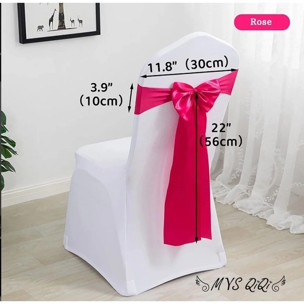 Pack of 100 Spandex Chair Bands Pink Satin Bow Sashes Wedding Event NIB